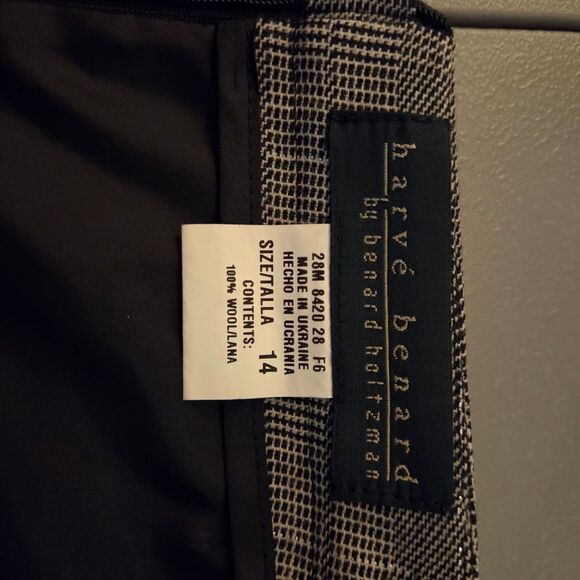 Harve Benard Grey Checkered Pleated Wool Pencil Skirt Size 14 Preppy College - Picture 4 of 7